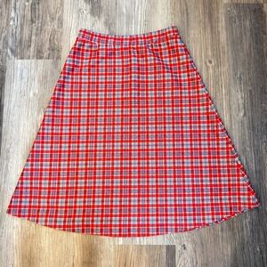Vintage Stockton Red Plaid A Line Skirt Womens S Elastic Waist Knee Length 1960s